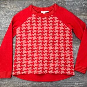 Boden 100% wool red houndstooth crewneck sweater size 6 B183